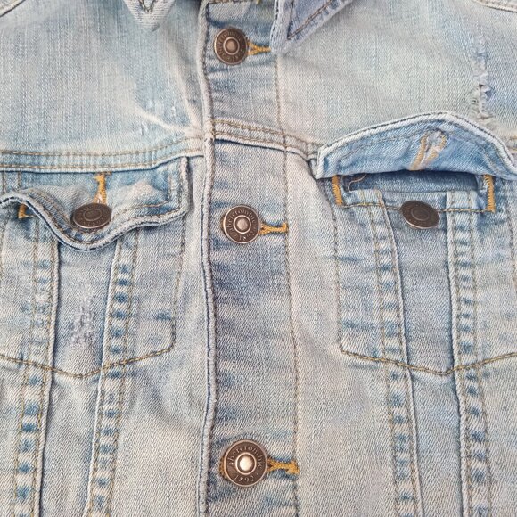 Abercrombie Kids Jean Jacket Girls Size Small S 7 / 8 Distressed Hooded - Picture 3 of 11